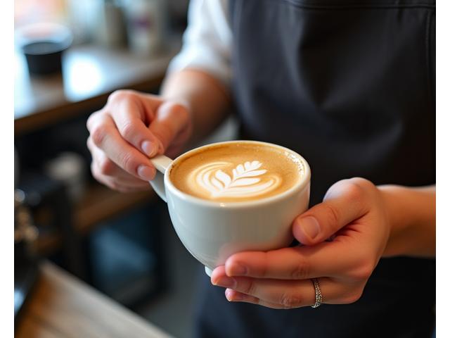 Barista pouring latte art into a coffee cup at Maple Hearth Cafe